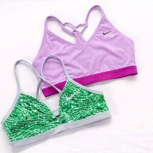 Nike Dri Fit Sports Bra Set Pink Green Medium Strappy Activewear Yoga Bundle